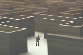 worried despair man inside of maze